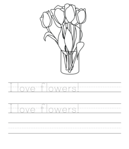 I Love Flowers writing worksheet  for kids