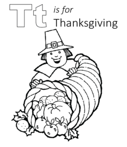 T is for Thanksgiving coloring page for kids