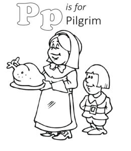 P is for Pilgrims coloring page for kids