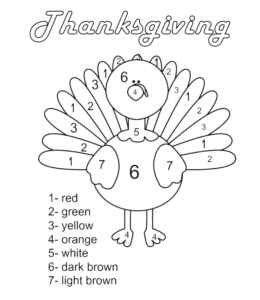 Turkey coloring by numbers  sheet for kids