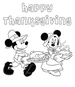 Mickey & Minnie celebrate Thanksgiving coloring sheet for kids