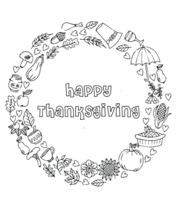 Happy Thanksgiving wreath coloring sheet for kids