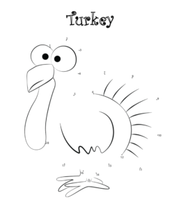 Turkey Day connecting the dots worksheet for kids