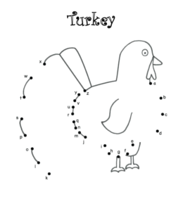 Turkey Day connecting the dots worksheet for kids