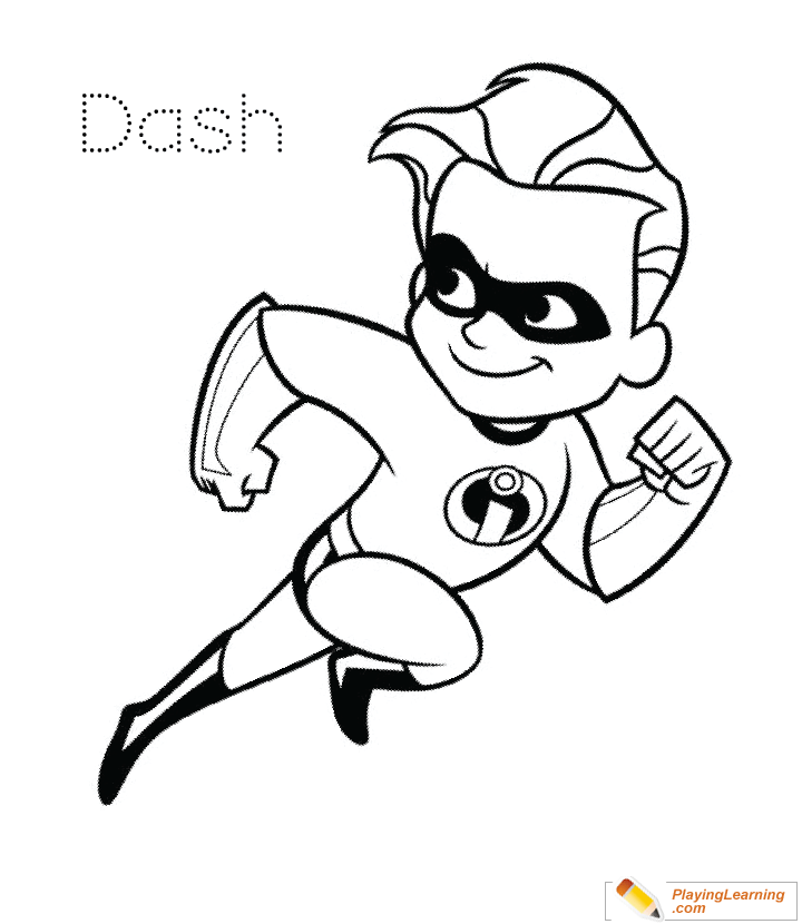 dash parr coloring page in black and white incredibles