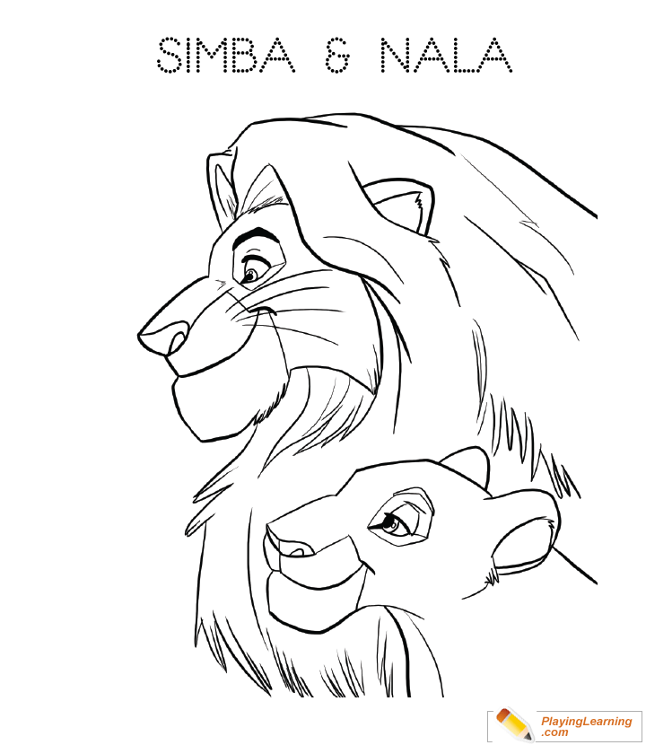The Lion King Simba Nala Coloring Page  for kids