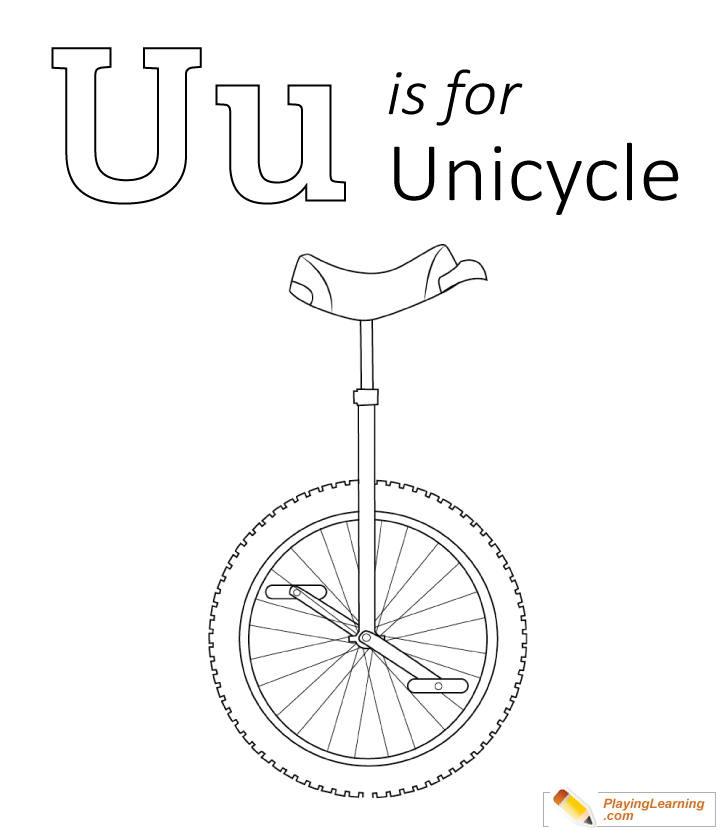 U Is For Unicycle Coloring Page for kids
