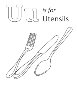 U is for Utensil  Printable  for kids