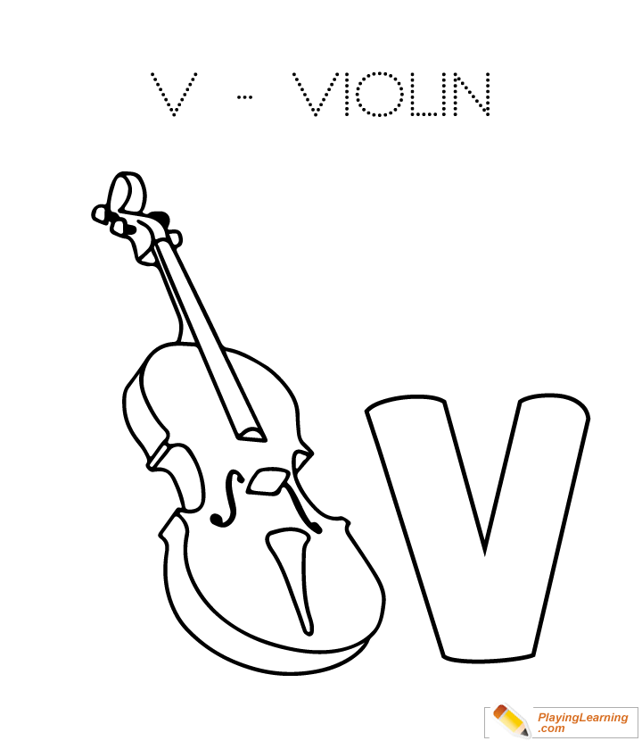 V Is For Violin Coloring Page for kids