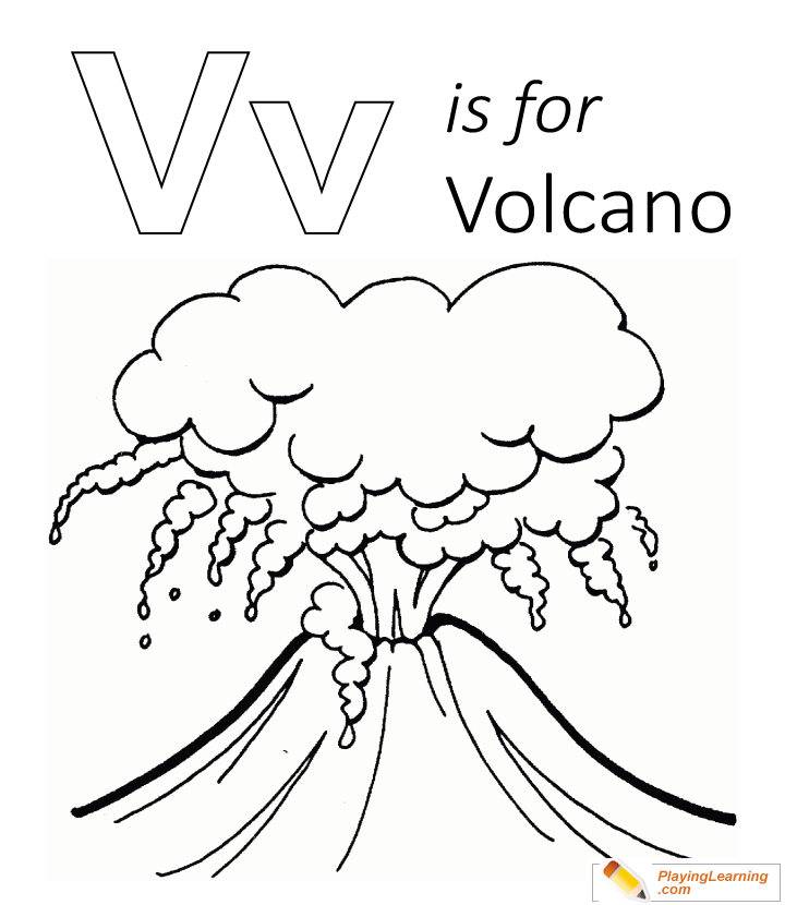 V Is For Volcano Coloring Page for kids