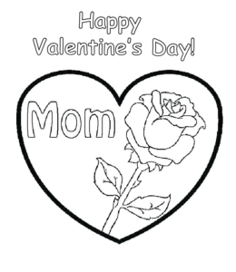 Valentine's Day with Heart & Rose coloring page for Mom for kids