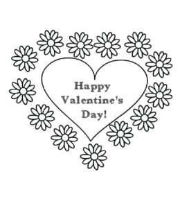 Flowers and heart for Valentine's Day coloring page for kids