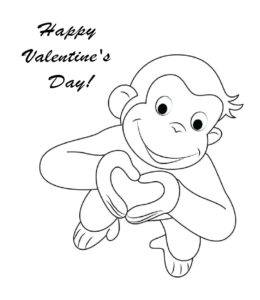 Valentine's Day with Curious George coloring sheet for kids