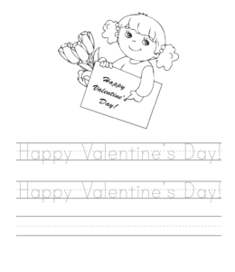 Valentine tracing practice sheet  for kids