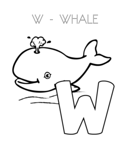 Alphabet Coloring Page - W is for Whale  for kids