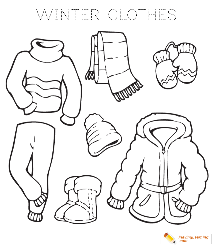 Winter Clothes Coloring Page 01 | Free Winter Clothes Coloring Page