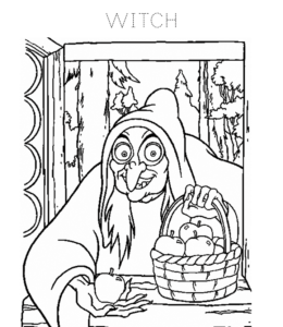 Witch with Poison Apple Coloring Page for kids