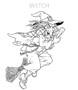 Halloween Coloring Page - Witch Flying for kids