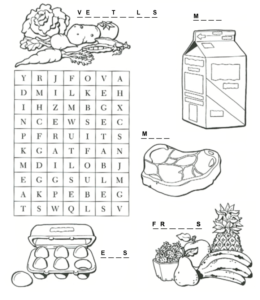 At the Grocery Store - Search-a-word and coloring page  for kids