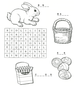 Easter - Search-a-word and coloring page  for kids